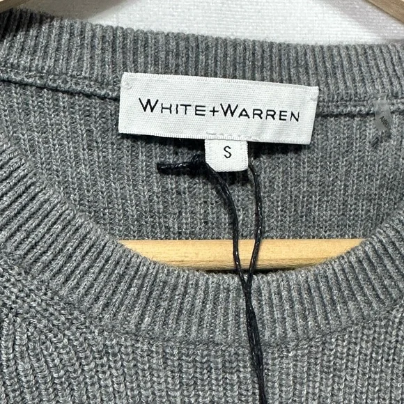 White + Warren Cotton Silk Blouson Sleeve Crew Neck Sweater Slate Gray 19316M S - Picture 3 of 5